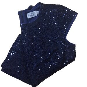 Eliza J Sequin‎ Top Party Cocktail Party Sparkly Cap Sleeve Navy Blue Size 6